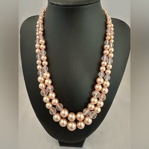 VJ pink faux pearl and faceted glass bead two strand necklace